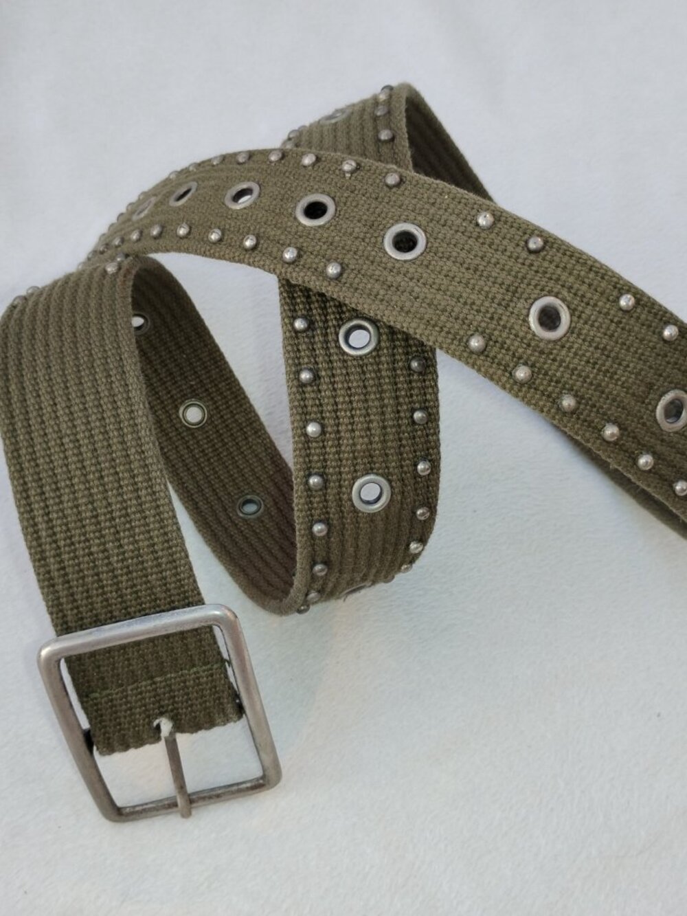 2 Lot Women's S Belts Olive Drab Studded & Bone Faux Turquoise Belt accessory - Picture 9 of 16